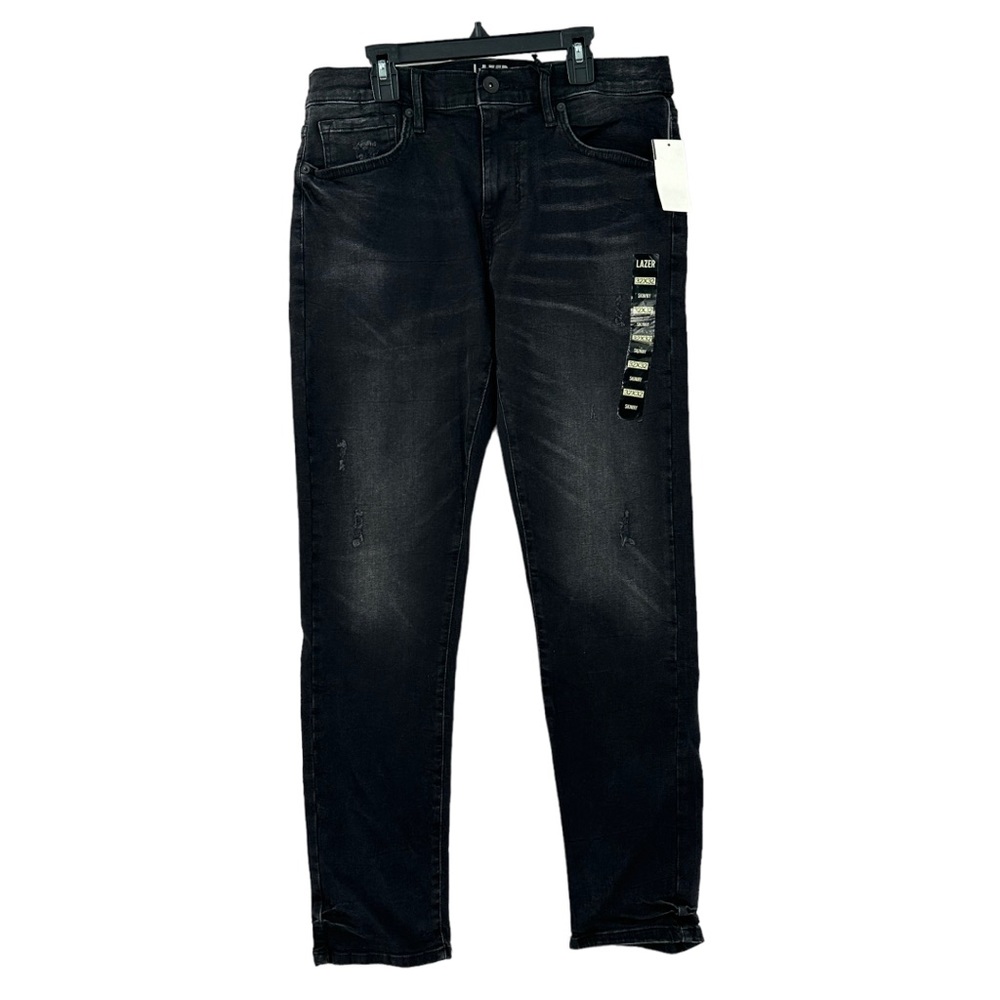 Lazer Men’s Wallace Skinny Fit Distressed Black Denim Jeans Size 32x32